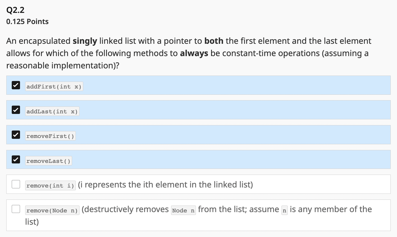 Solved 0.125 Points An encapsulated singly linked list with | Chegg.com