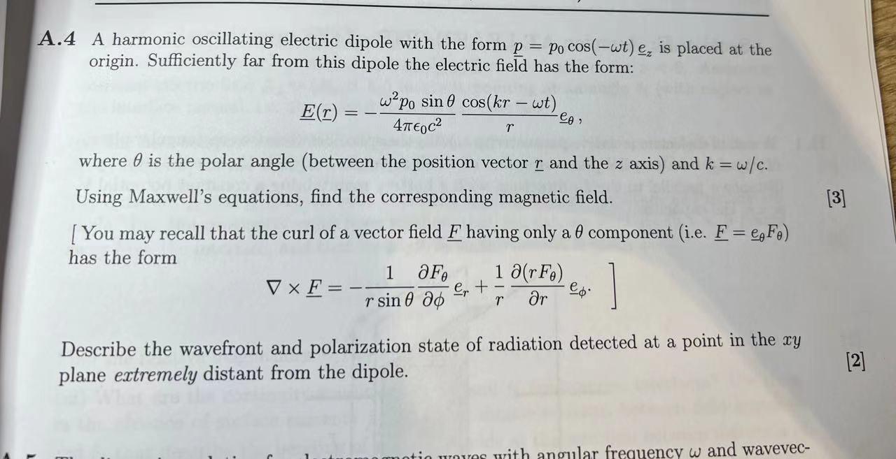 Solved A.4 A harmonic oscillating electric dipole with the | Chegg.com