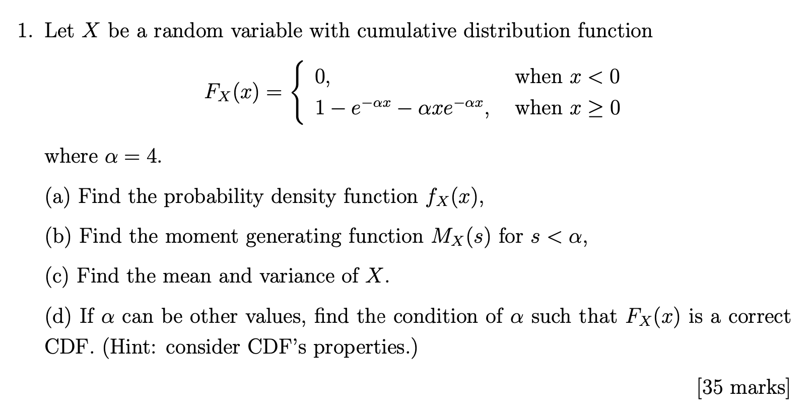 Solved 1. Let X be a random variable with cumulative | Chegg.com