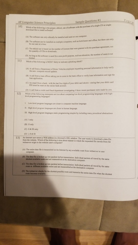 Solved Sample Questions #1 AP Computer Science Principles | Chegg.com