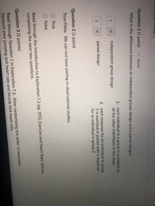 Solved Question 1 (1 point) Saved What is the difference | Chegg.com
