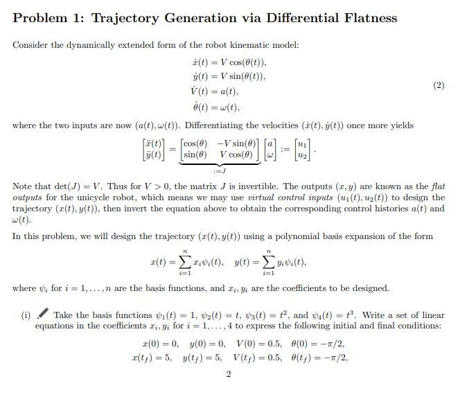 Solved 1: Trajectory Generation via Differential | Chegg.com