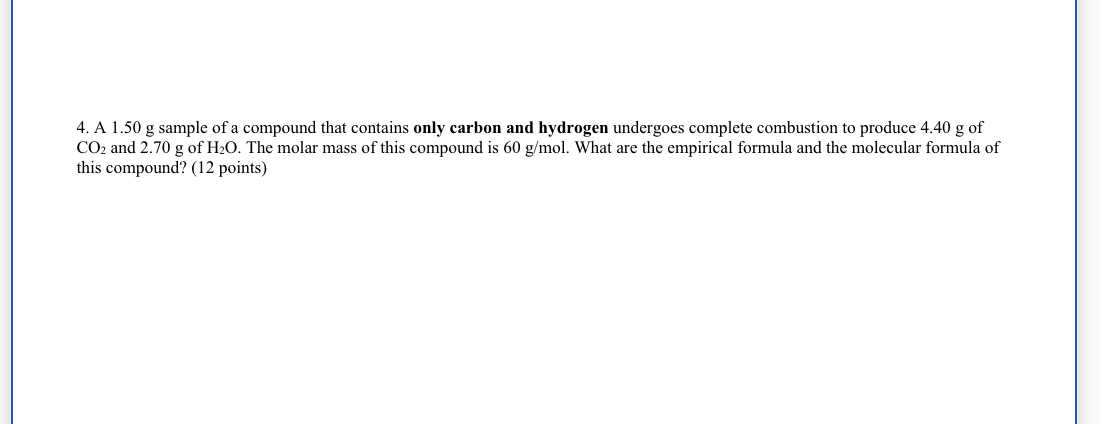 Solved 4. A 1.50 g sample of a compound that contains only | Chegg.com