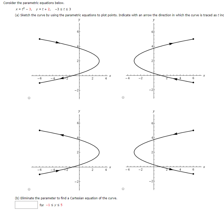 Solved Consider the parametric equations below. x = t - 3, y | Chegg.com