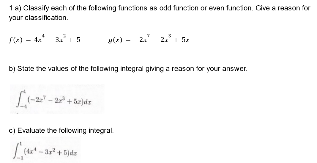 Solved 1 a) Classify each of the following functions as odd | Chegg.com