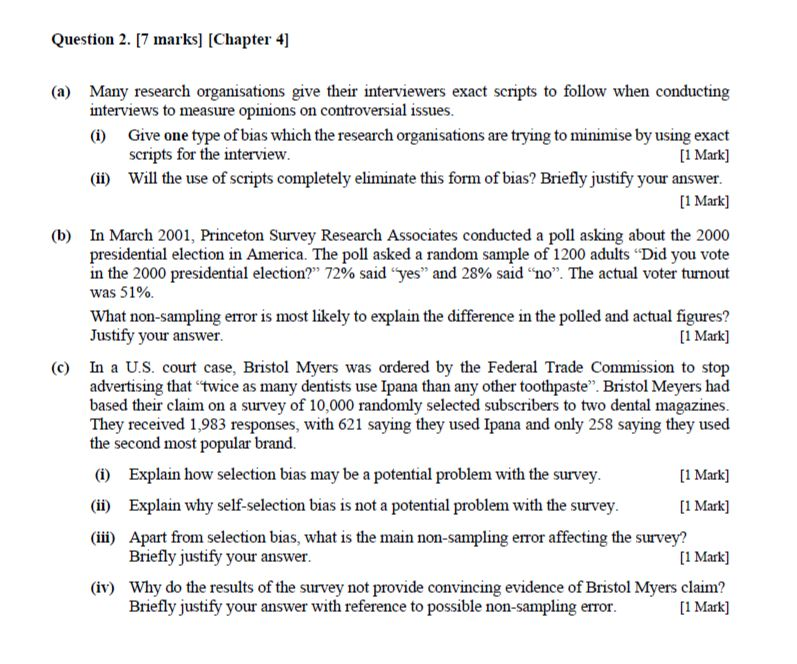 Solved Question 2. [7 marks] (Chapter 4] (a) Many research | Chegg.com