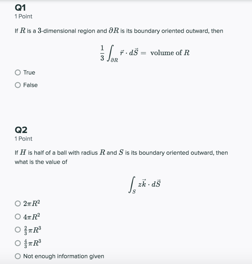 Solved Q1 1 Point If R Is A 3 Dimensional Region And ər I Chegg Com