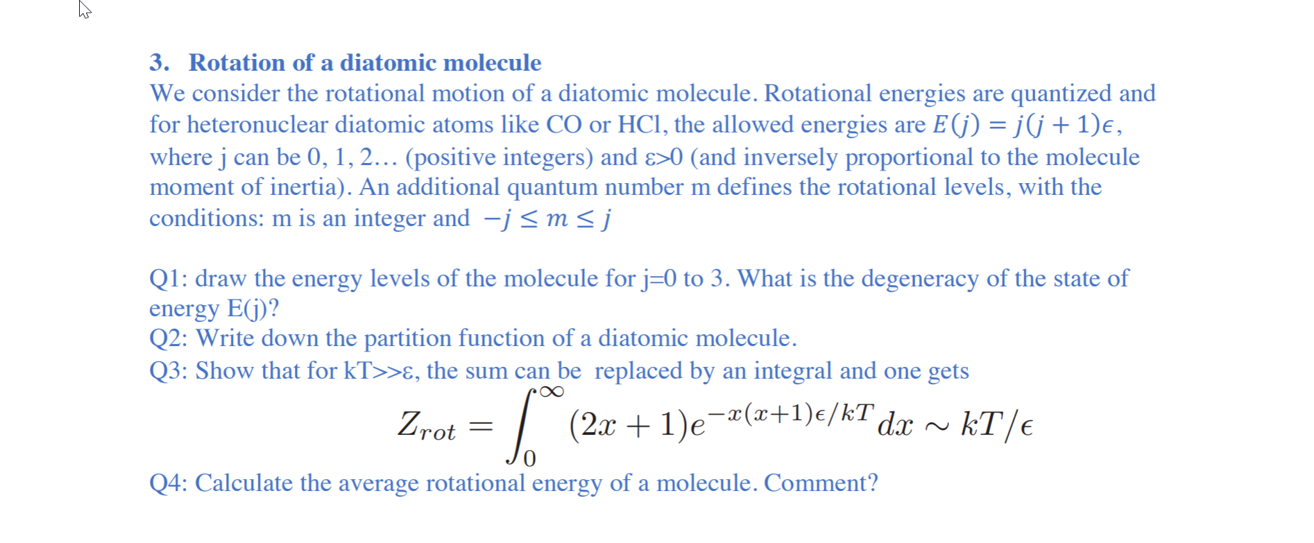 Solved 3. Rotation Of A Diatomic Molecule We Consider The | Chegg.com