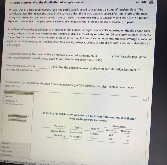 Solved 5 Using Z scores With The Distribution Of Sample Chegg