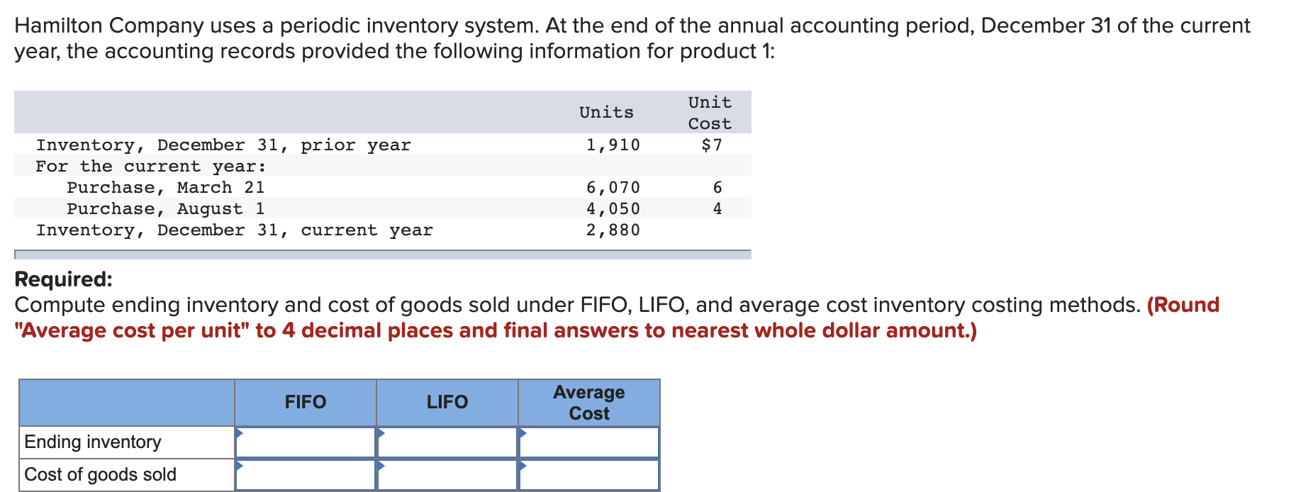 Solved Hamilton Company uses a periodic inventory system. At