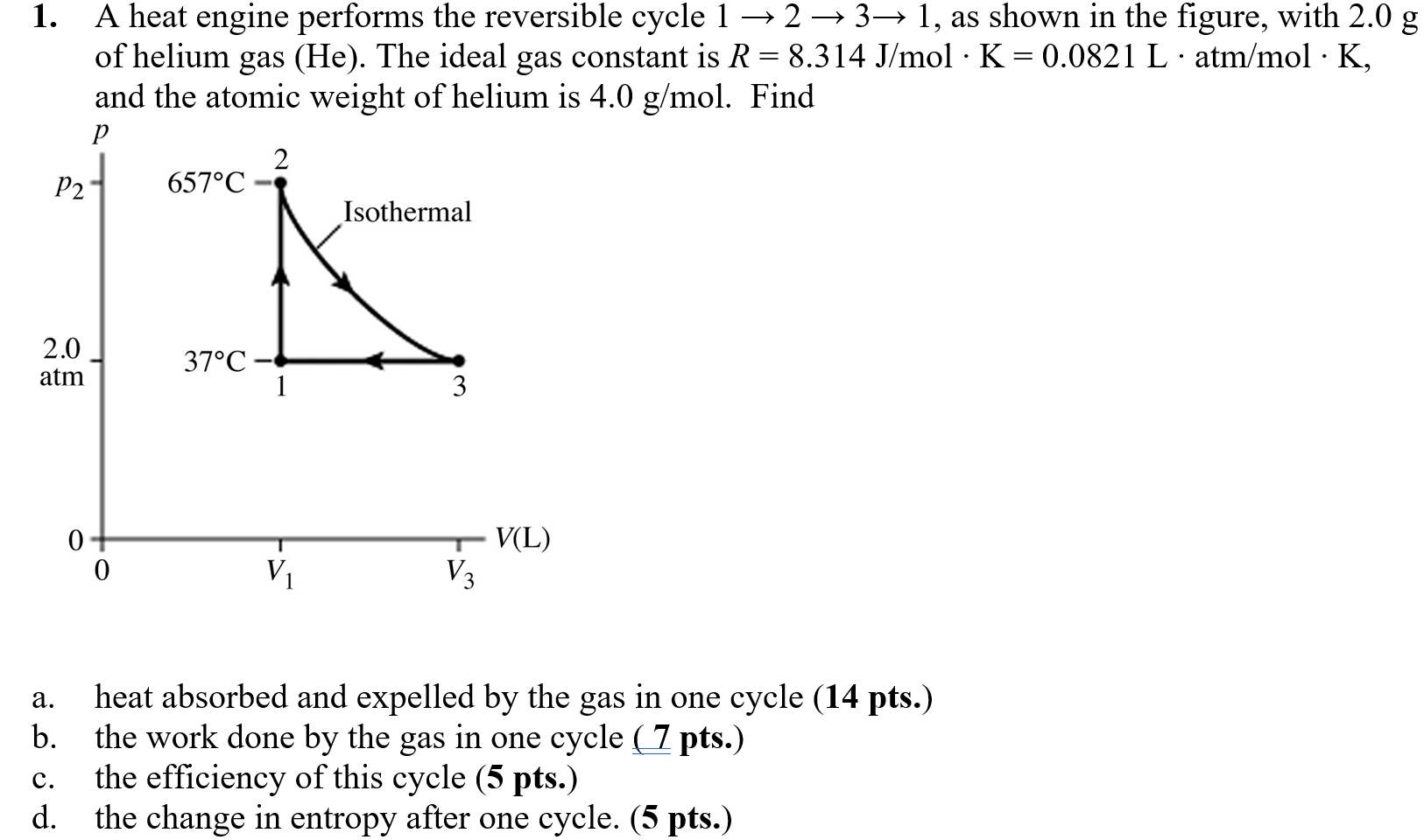 Solved A Heat Engine Performs The Reversible Cycle 1 +2 | Chegg.com