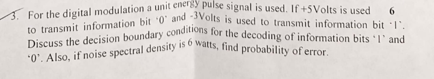 Solved For the digital modulation a unit energy pulse signal | Chegg.com