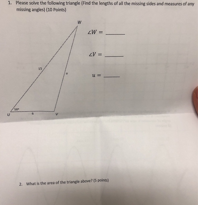 Solved 1. Please Solve The Following Triangle (Find The | Chegg.com