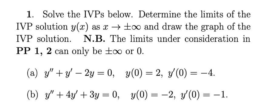 Solved 1. Solve the IVPs below. Determine the limits of the | Chegg.com