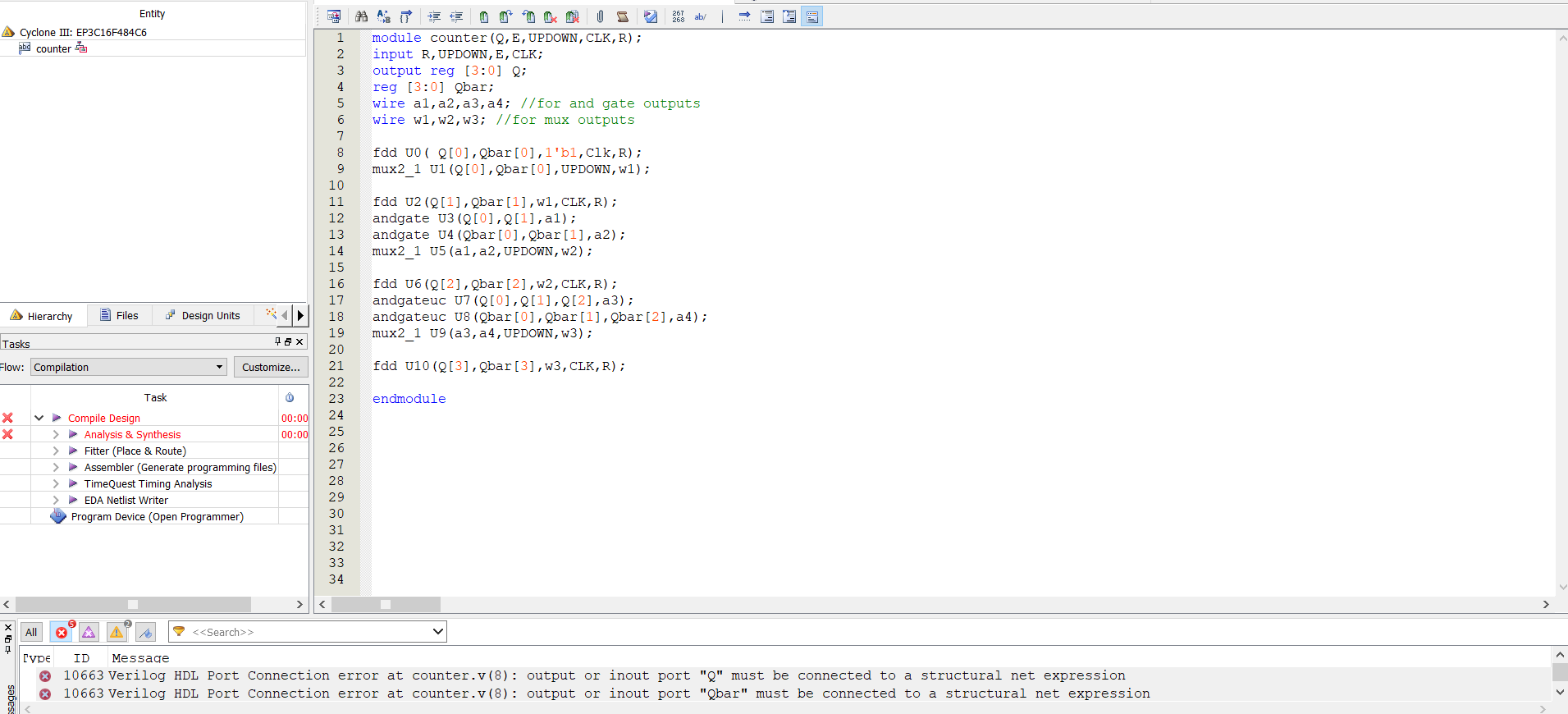 Solved module fdd( Q,Qbar,E,Clk,R); output reg [3:0]Q; | Chegg.com