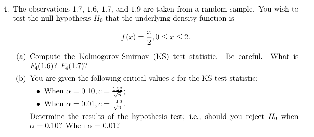4. The observations 1.7, 1.6, 1.7, and 1.9 are taken | Chegg.com