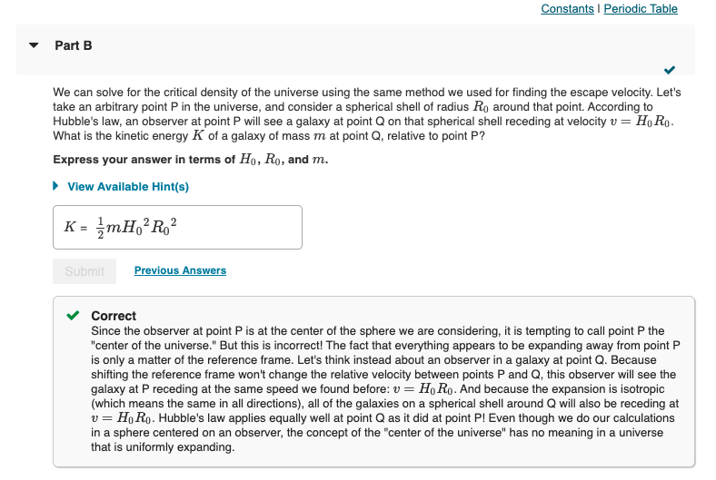 Solved Critical Density of the Universe 1 of 13 Constants | Chegg.com