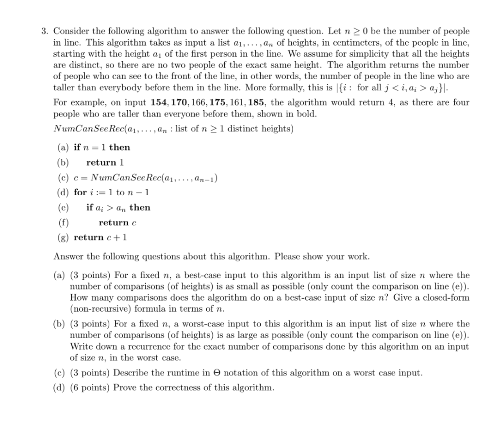 Solved 3. Consider the following algorithm to answer the | Chegg.com