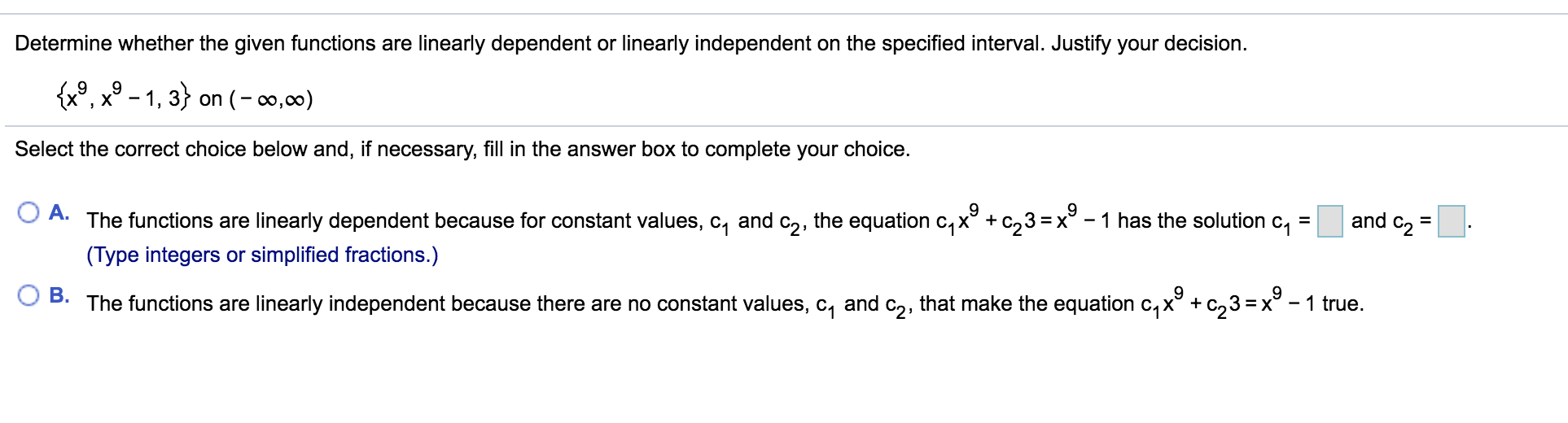 Solved Determine whether the given functions are linearly | Chegg.com