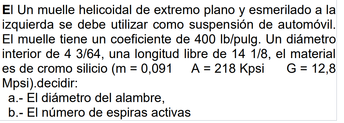 El Un muelle helicoidal de extremo plano y esmerilado a la izquierda se debe utilizar como suspensión de automóvil. El muelle