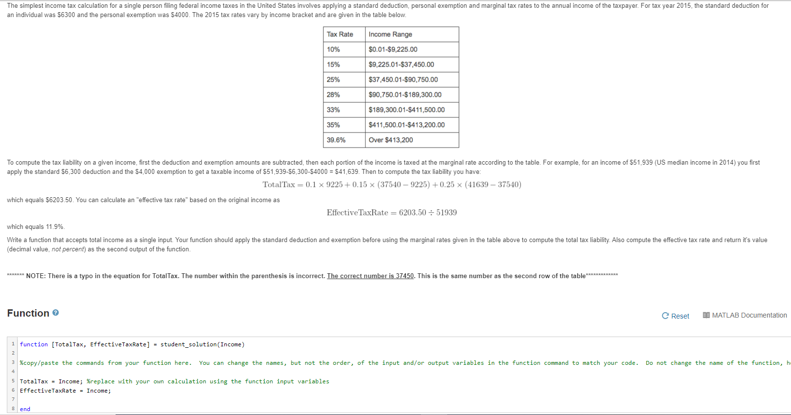 Solved The simplest income tax calculation for a single | Chegg.com