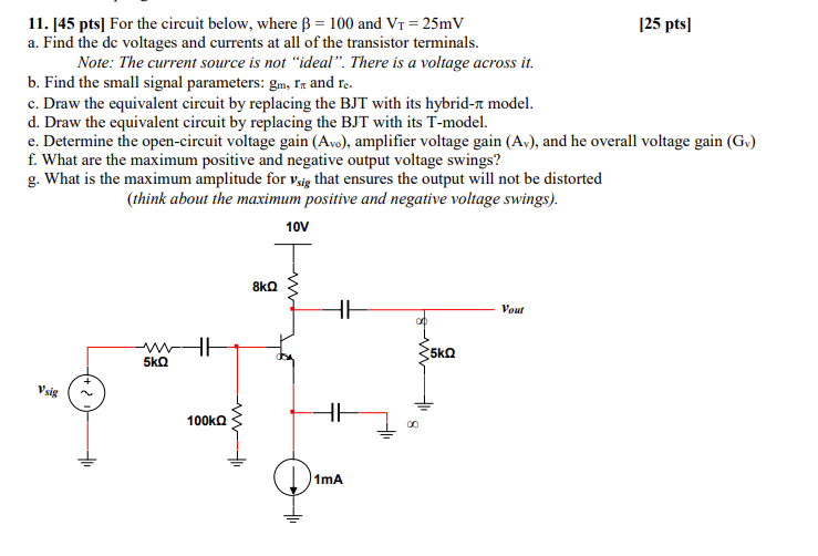 Solved 11. [45 pts] For the circuit below, where B = 100 and | Chegg.com