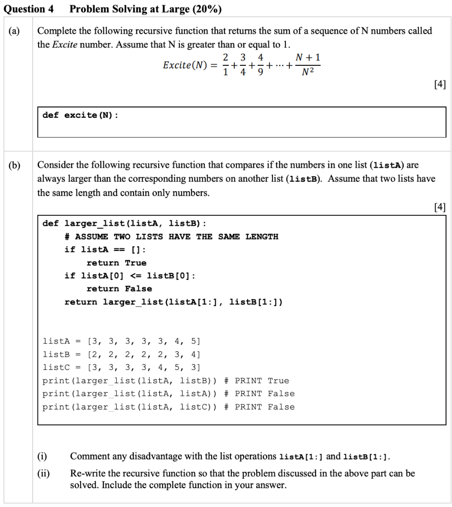 Solved Question 4 Problem Solving at Large (20%) (a) | Chegg.com