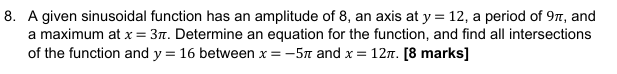 Solved A given sinusoidal function has an ﻿amplitude | Chegg.com
