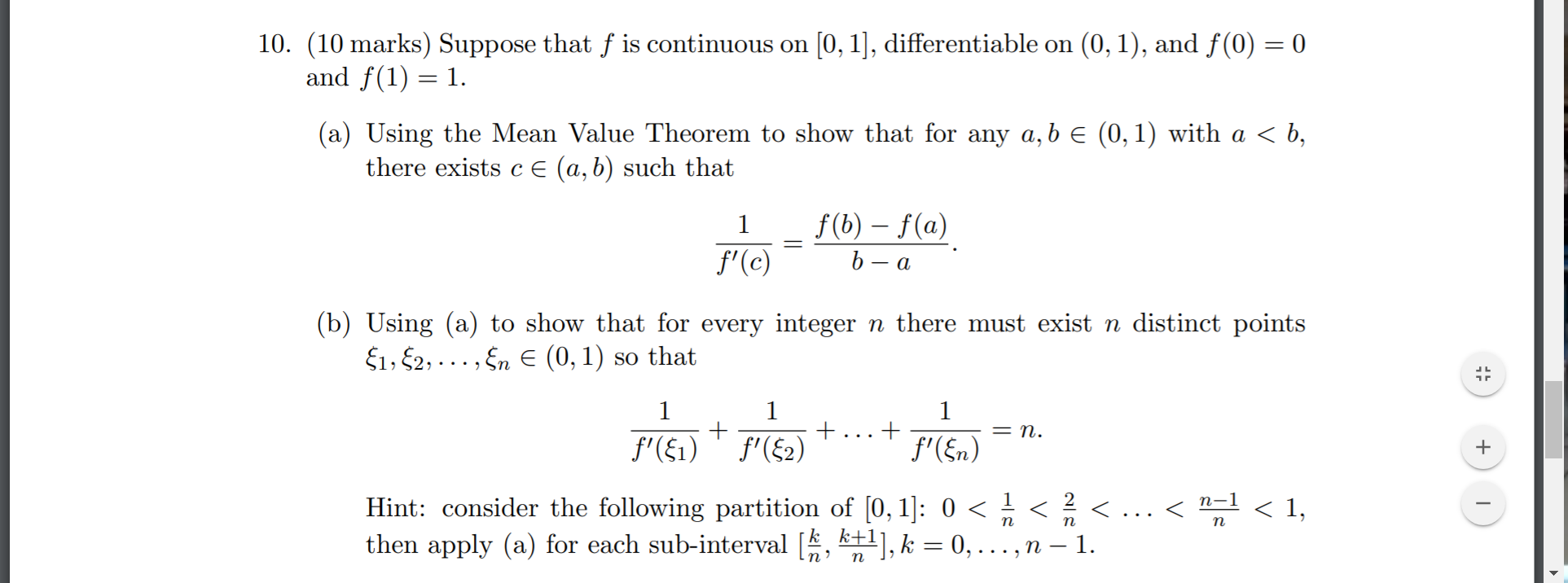 Solved 10. (10 marks) Suppose that f is continuous on [0, | Chegg.com