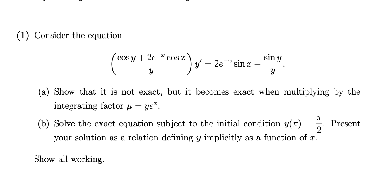 Solved (1) Consider the equation | Chegg.com