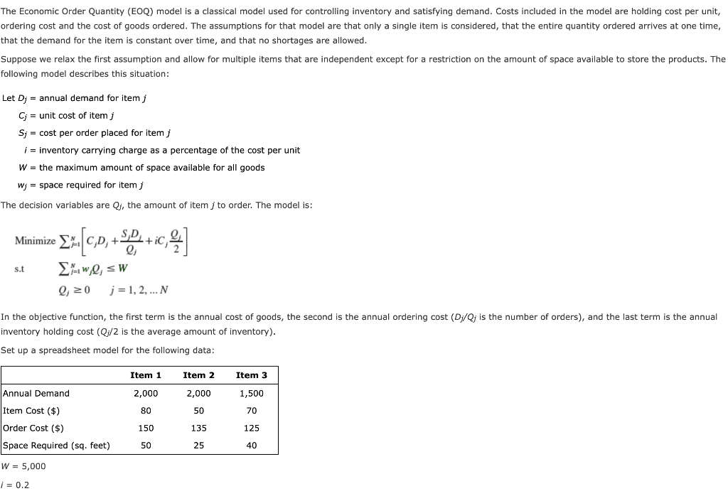 Solved The Economic Order Quantity (EOQ) model is a