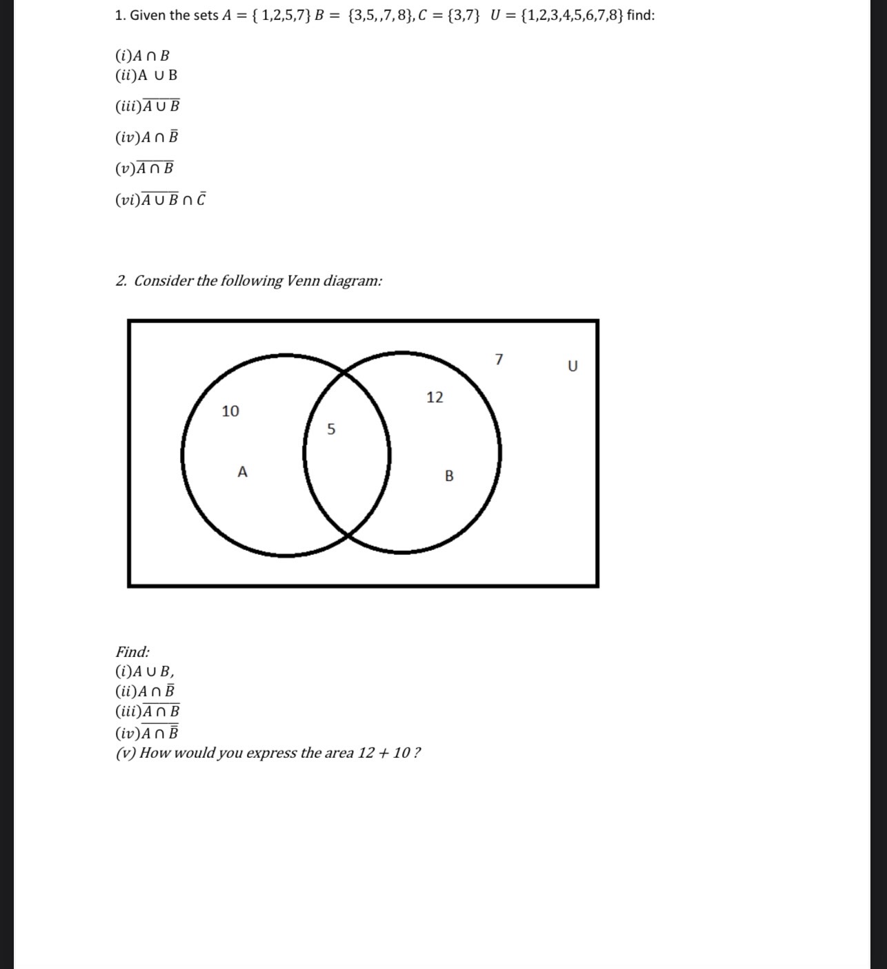 Solved Given The Sets | Chegg.com