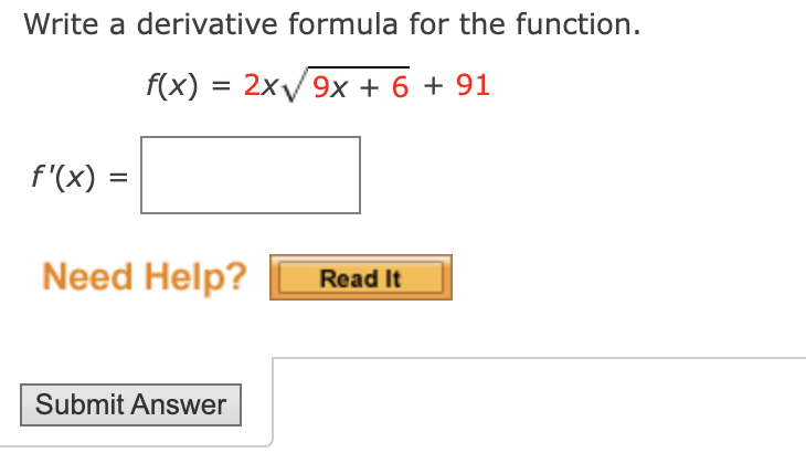 Solved Write a derivative formula for the function. | Chegg.com