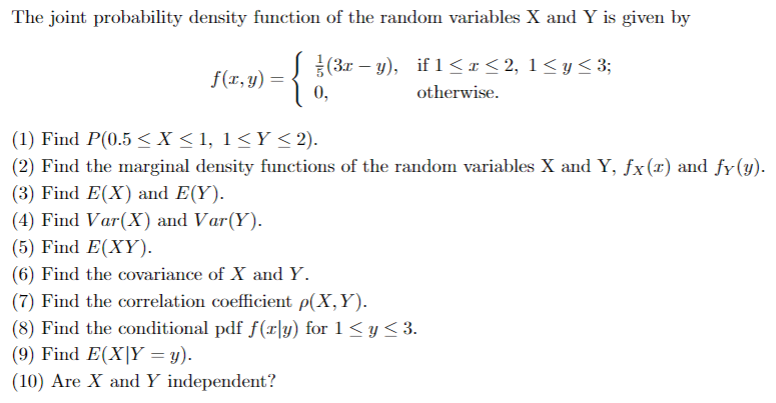Solved The joint probability density function of the random | Chegg.com