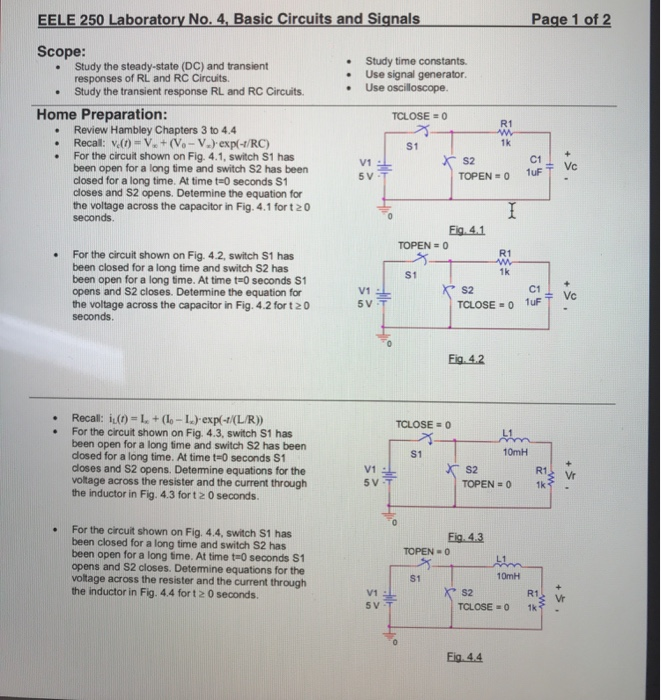Solved EELE 250 Laboratory No. 4, Basic Circuits and Siqnals