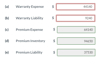 Solved $ (b) Warranty Liability (c) Premium Expense $ (d) | Chegg.com