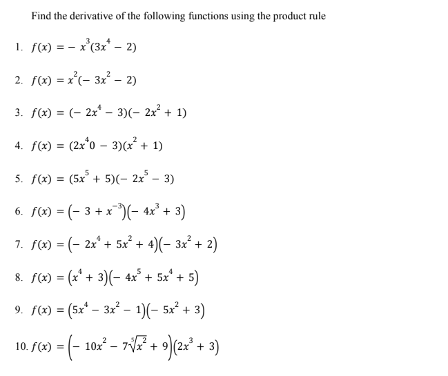 Solved Find The Derivative Of The Following Functions Using 