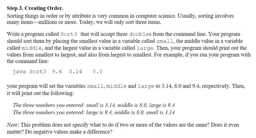 Solved Step 3. Creating Order: Sorting things in order or by | Chegg.com