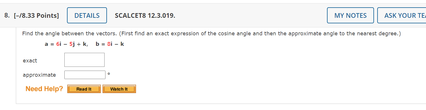 solved-find-the-angle-between-the-vectors-first-find-an-chegg