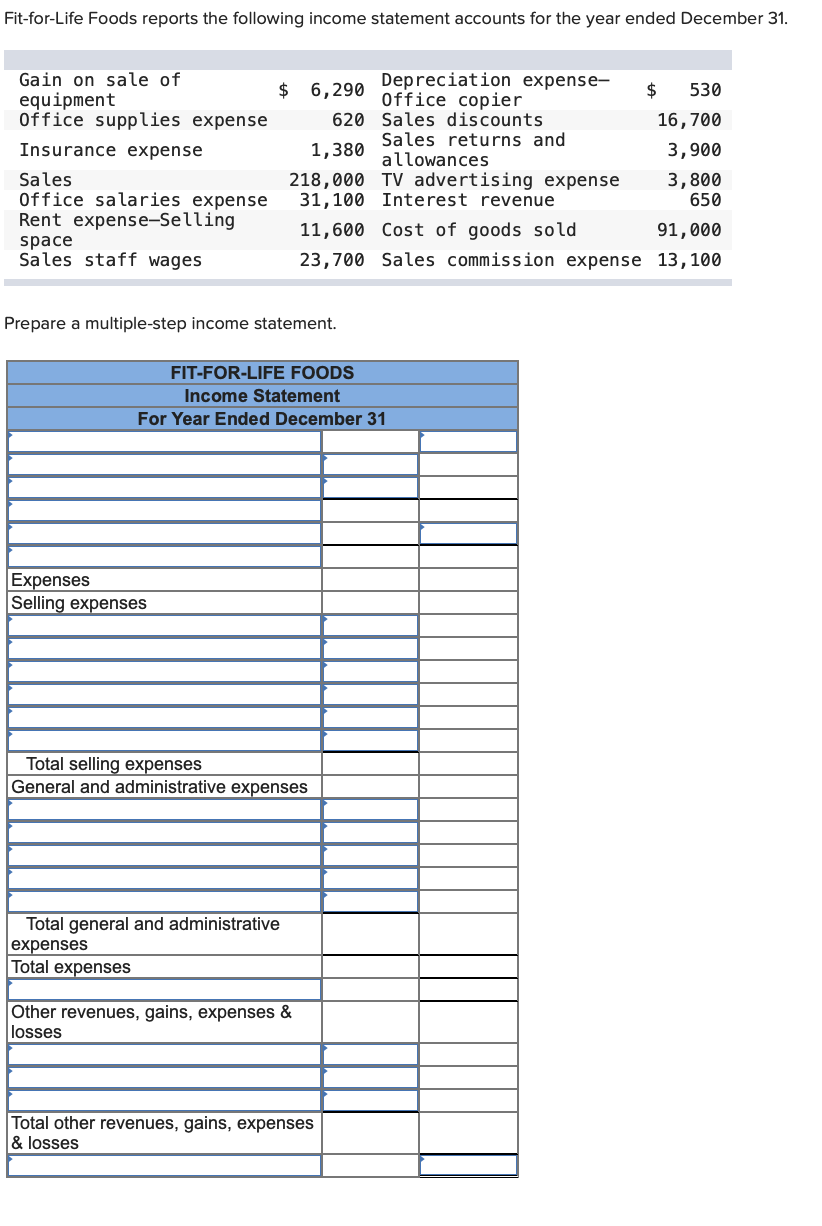 Solved Fit-for-Life Foods reports the following income | Chegg.com