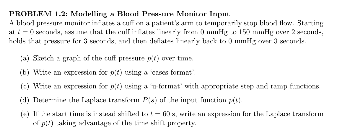 Solved PROBLEM 1.2: Modelling a Blood Pressure Monitor Input | Chegg.com