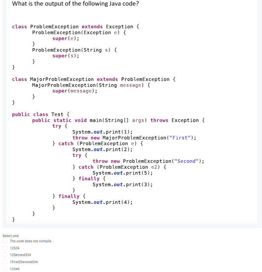 Solved What is the output of the following Java code? class | Chegg.com