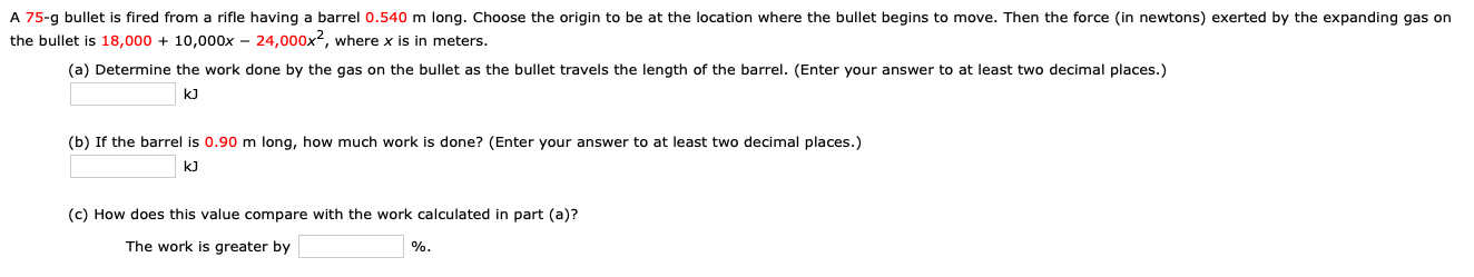 Solved A 75-9 bullet is fired from a rifle having a barrel | Chegg.com