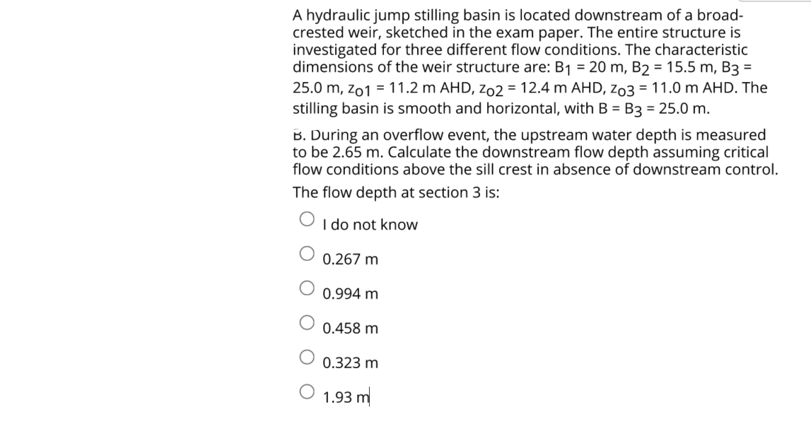 Solved A hydraulic jump stilling basin is ﻿located | Chegg.com