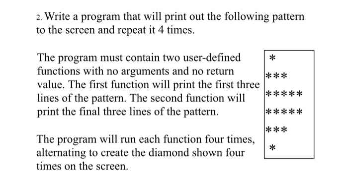 Solved 2. Write a program that will print out the following | Chegg.com