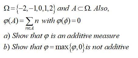 Ω={−2,−1,0,1,2} and A⊂Ω.Also, φ(A)=∑n∈An with φ(ϕ)=0 | Chegg.com