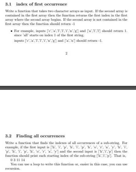 Solved 3.1 index of first occurrence Write a function that | Chegg.com