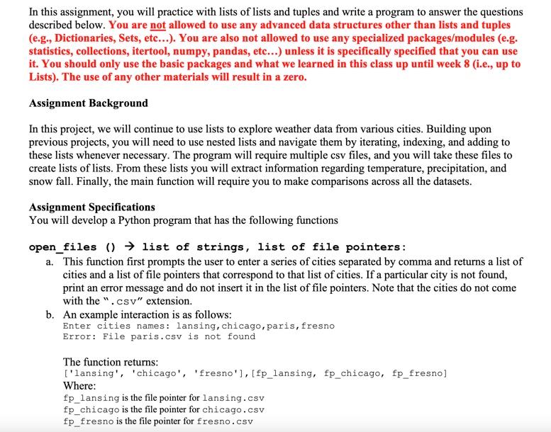 In this assignment, you will practice with lists of | Chegg.com