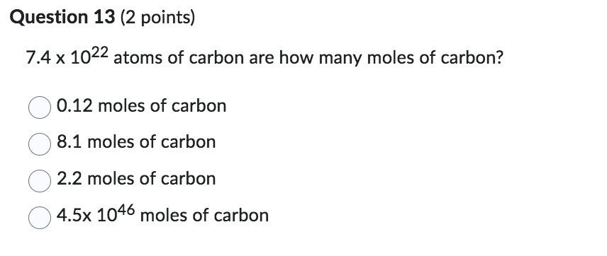 10 to the power 22 atoms of carbon