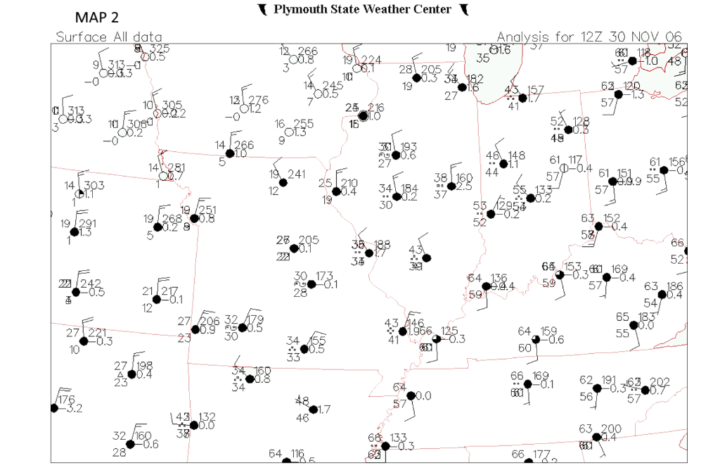 [Solved] 4. Examine Map 2 (Surface plots, 12z Nov 30th). Wh